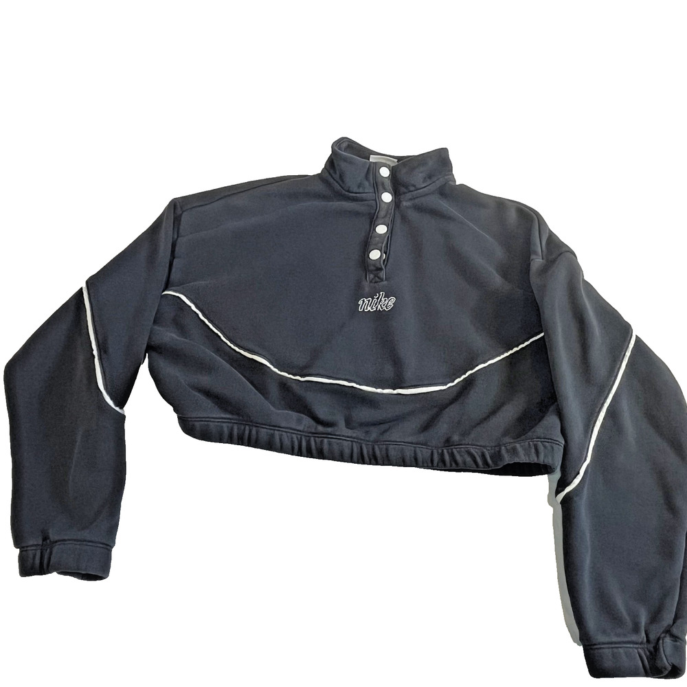 Nike Cropped Snap Neck Pullover Sweatshirt Womens Large Navy Athletic